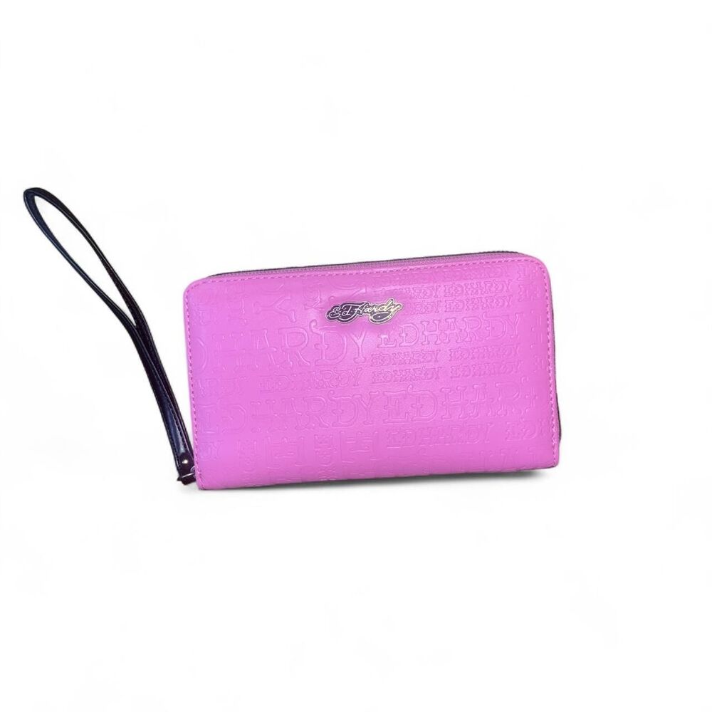 Ed Hardy Women's Faux Leather Pink Embossed Wallet NWT